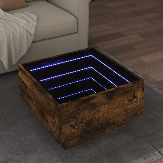 Salongbord med LED røkt eik 50x50x30 cm konstruert tre 847508