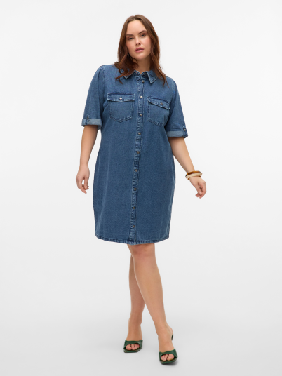 Vero Moda Curve Jennie Short Sleeve Short Denim Dress Denim 48