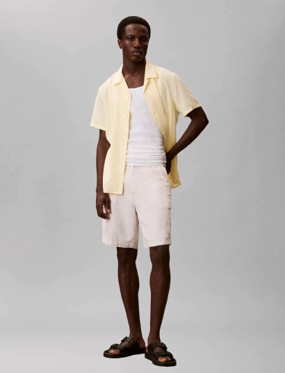Calvin Klein Ss Camp Collar Solid Linen Class Yellow L
