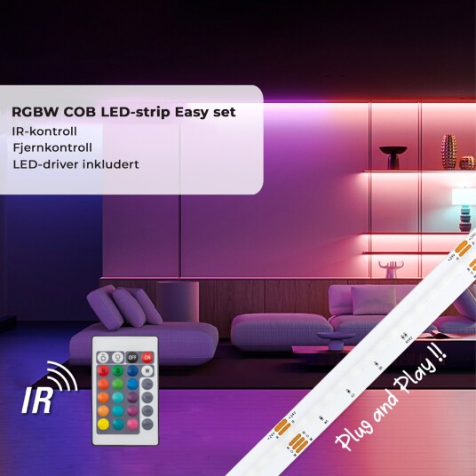 RGB+W COB LED-strip med fjernkontroll 5m
