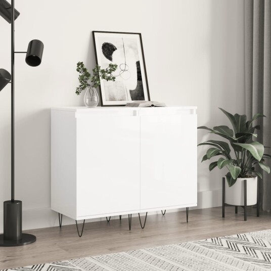 vidaXL Skjenker 2 stk høyglans hvit 40x35x70 cm konstruert tre vidaXL Skjenker 2 stk høyglans hvit 40x35x70 cm konstruert tre