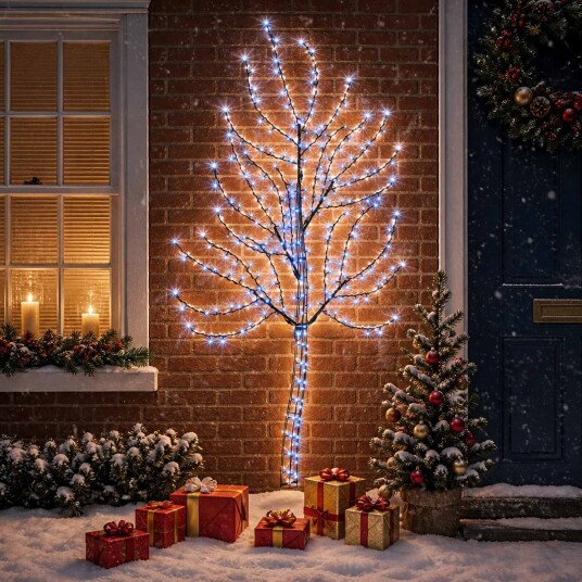vidaXL Vegghengt LED-juletre 180 cm 200 LED-lys Blå Stål Svart