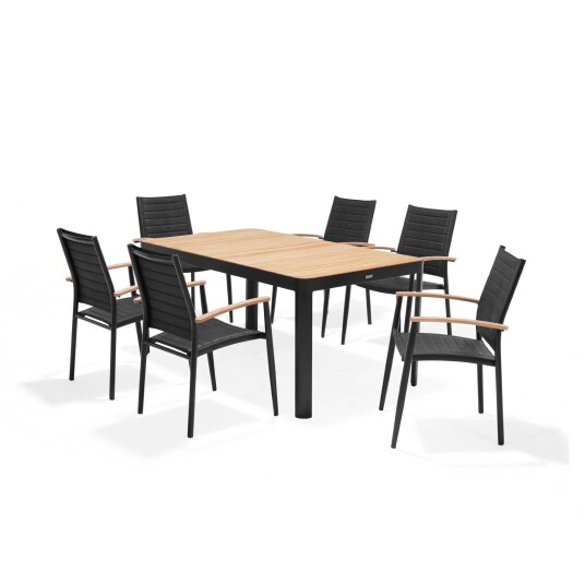 Lifestyle Garden Portals spisegruppe Teak/svart 6 stoler & bord 161x95 cm