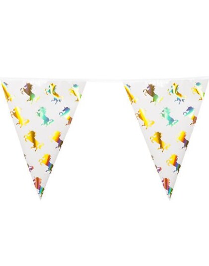 Banner med Vimpler og Holografisk Gullmotiv 4 meter Unicorn Gold
