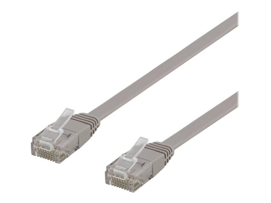 Deltaco Cat6a Flat Koblingskabel 10m U/UTP Grå RJ-45 Hann