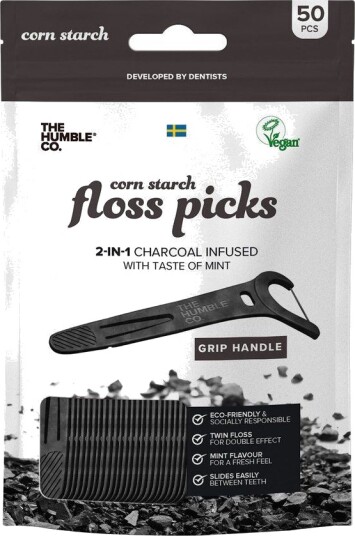 The Humble Co. The Humble Co Dental Floss Picks Charcoal Grip Handle 50pcs