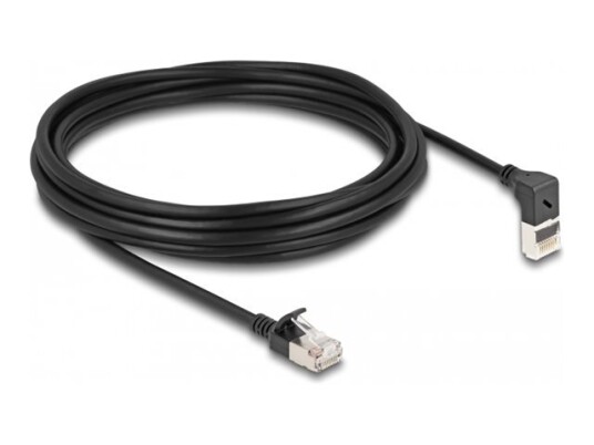 Delock Koblingskabel Rj-45 Hann Oppvinklet Til Rj-45 Hann Rett 5 M 4.5 Mm S/Ftp Cat 6A Med Støvel Halogenfri Uten Hindringer Svart