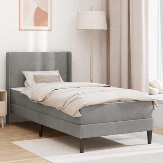 vidaXL Sengeramme med madrass Lysegrå 90 x 200 cm Fløyel vidaXL Sengeramme med madrass Lysegrå 90 x 200 cm Fløyel