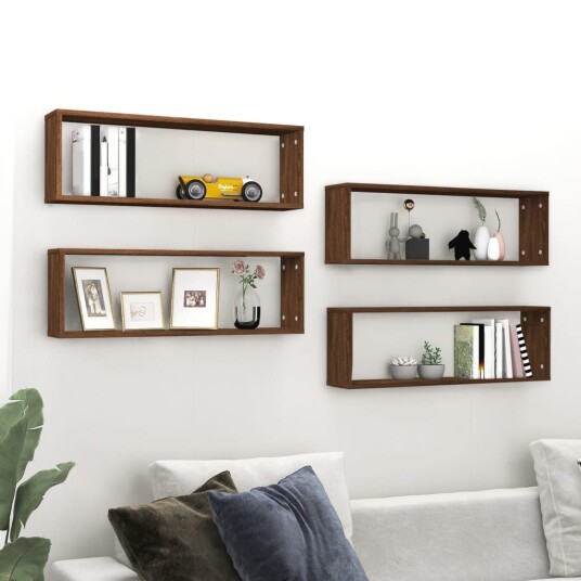 vidaXL Vegghyller kube 4 stk brun eik 80x15x26,5 cm konstruert tre vidaXL Vegghyller kube 4 stk brun eik 80x15x26,5 cm konstruert tre