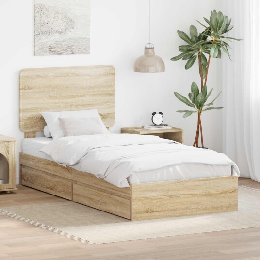  Seng med Oppbevaring Sonoma eik 90 x 190 cm Konstruert tre