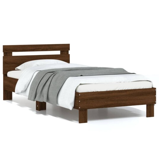 vidaXL Sengeramme med hodegavl og LED-lys brun eik 75x190 cm 8721012241060