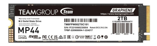 Team Group MP44 2TB M.2 PCIe Gen4 NVMe Harddisk 2280 Team Group MP44 2TB M.2 PCIe Gen4 NVMe Harddisk 2280