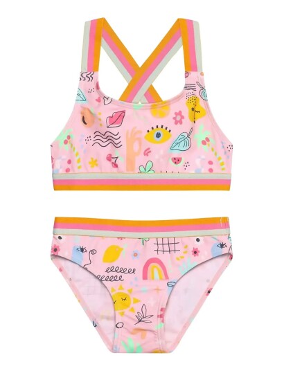Color Kids Bikini W. Contrast Straps Aop Pink 116