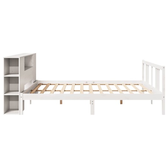 Seng med bokhylle uten madrass hvit 200x200 cm heltre furu 8721158610775