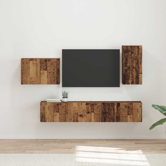 TV vegghyllesett Veggmontert 4 pcs Gammelt tre Konstruert tre