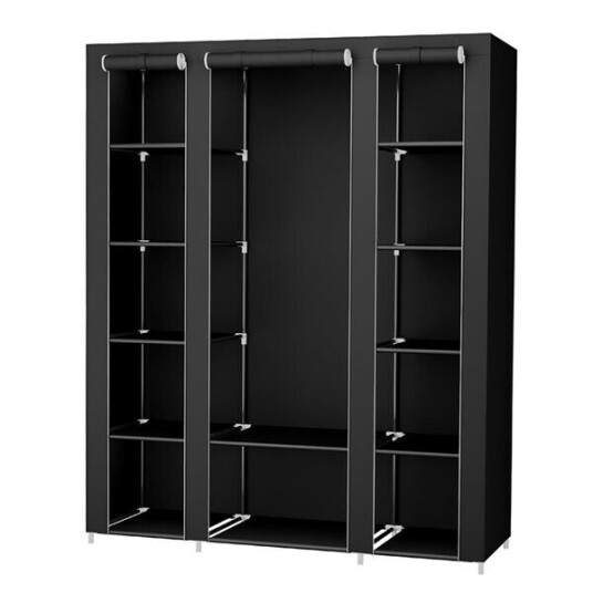 Bærbart garderobeskap 175 x 150 x 45 cMed klesstang og hyller i svart stoff