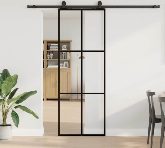 vidaXL Skyvedør med monteringssett svart 76x205 cm ESG-glass