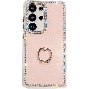 Samsung Galaxy S25 Ultra CrystalGlow Hybrid deksel med ringholder   Rosa