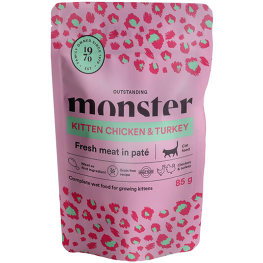 Monster Pet Food Kattungetilpasset Våtfôr Kylling og Kalkun 85 g x 8 stk