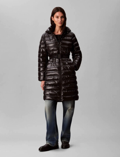 Calvin Klein Belted Lightweight Long Puffer - Brown - XS Calvin Klein Belted Lightweight Long Puffer - Brown - XS