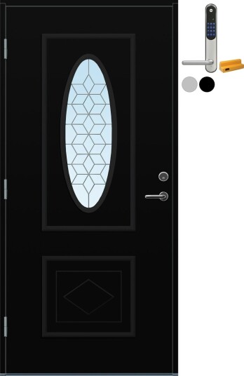 Ytterdør Bygg1 Fana Klart Blyglass med Yale Entrus BxH 110x210 cm Høyre, NCS S-9000-N, Sort, Yale Sølv