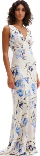 Malina Thelma Open Back Satin Maxi Dress Blue 34 Malina Thelma Open Back Satin Maxi Dress Blue 34