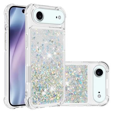 iPhone Air Glitter Quicksand TPU deksel Sølvhjerter