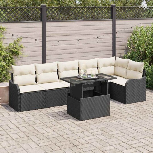 vidaXL Sofa sett 7 stk. Svart Poly rattan