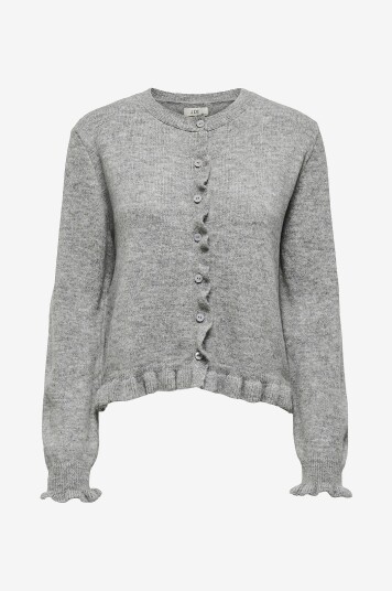 JDY - Kardigan jdyLetty L/S O-neck Frill - Grå