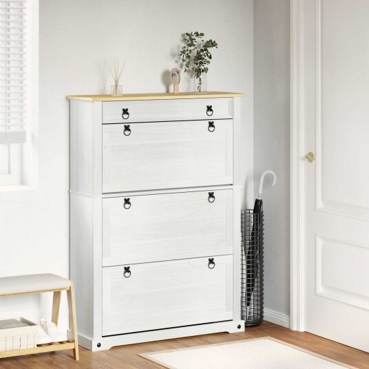 vidaXL Sko Skap med skuff Corona Hvit 99 x 32 x 138 cm Massiv furu vidaXL Sko Skap med skuff Corona Hvit 99 x 32 x 138 cm Massiv furu
