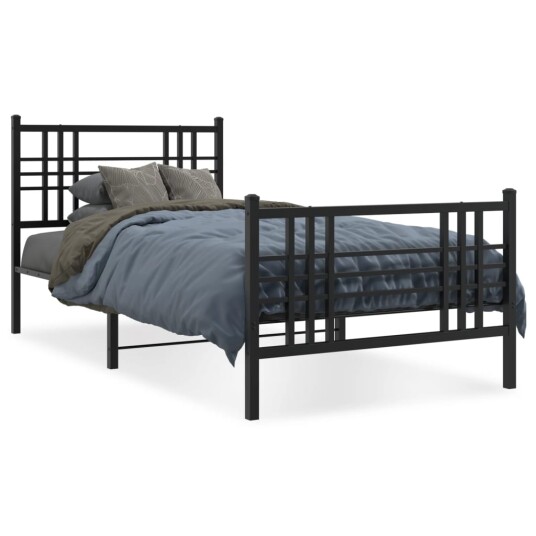 Sengeramme i metall med hode- og fotgavl svart 107x203 cm 8721012373020