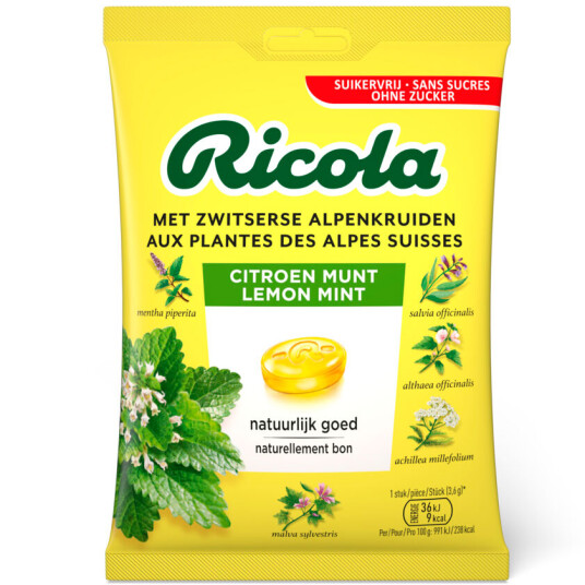 Ricola Lemon Mint Sukkerfri Urtegodteripose 75g