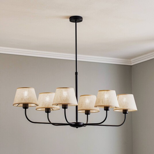 TK Lighting Chicago-lysekrone seks lampeskjermer i lin