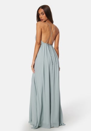 Bubbleroom Occasion Pleated V-neck chiffon gown Dusty green 38