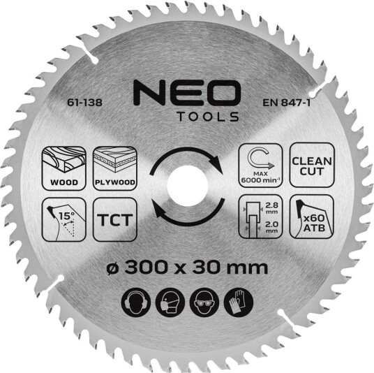 NEO Tools 61-138 Sirkelsagblad - 300x30mm, 60 tenner