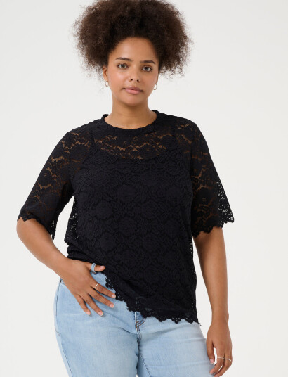 Kaffe Curve Kcjaida Lace T-Shirt - Black - S Kaffe Curve Kcjaida Lace T-Shirt - Black - S