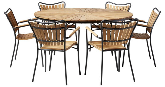 Cinas Ellen matgruppe Antracitt med teak 6 stoler og bord 150 cm