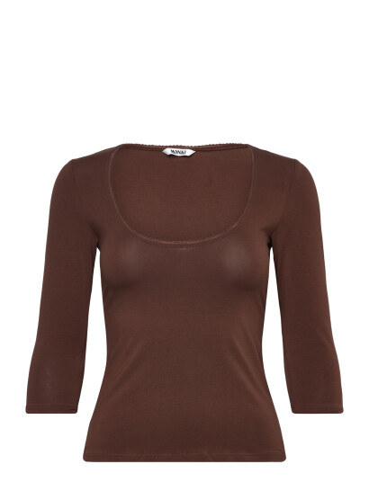 Monki 3/4 Sleeve Top Brown M