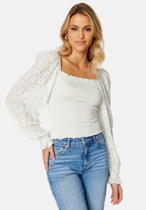 BUBBLEROOM Square Neck Smock Top Offwhite S