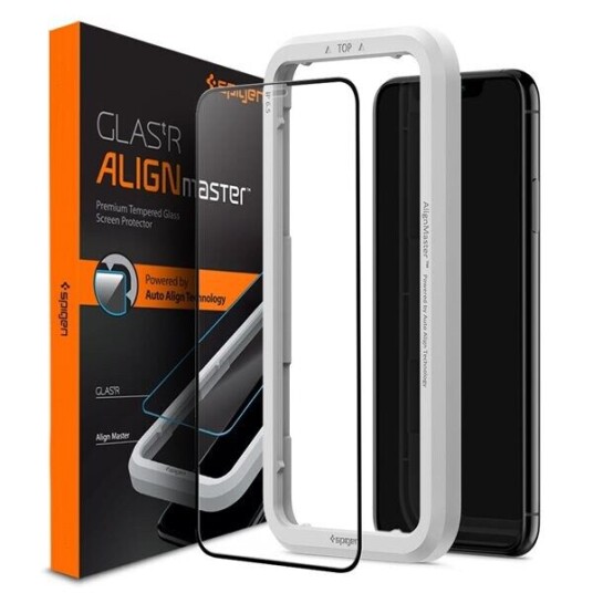 Spigen Skjermbeskytter til iPhone 11/XR - Herdet Glass med Svart Kant, 2 Stk