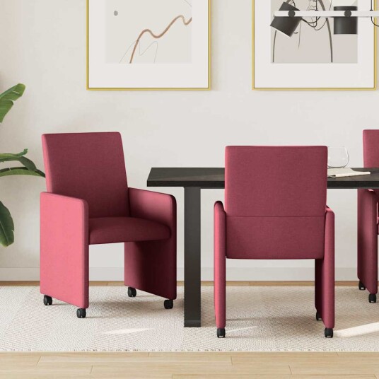 Spisebordsstoler med hjul 2 pcs Vinrød 57 x 66 x 94 cm stoff Spisebordsstoler med hjul 2 pcs Vinrød 57 x 66 x 94 cm stoff