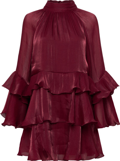 Gina Tricot Flowy Frill Mini Dress Burgundy 38