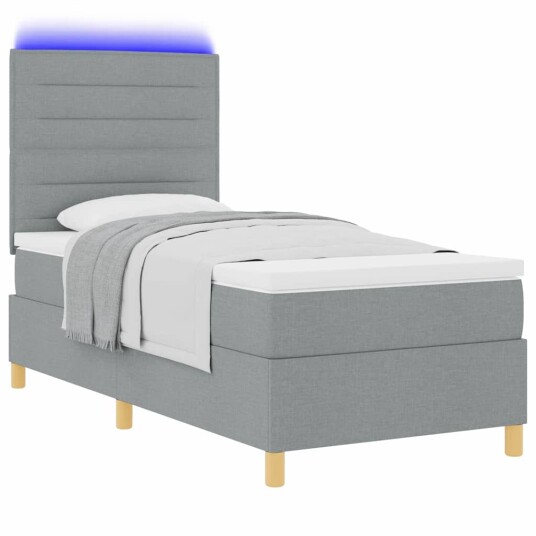 Boxspring seng med madrass & LED lys grå 80x200 cm stoff