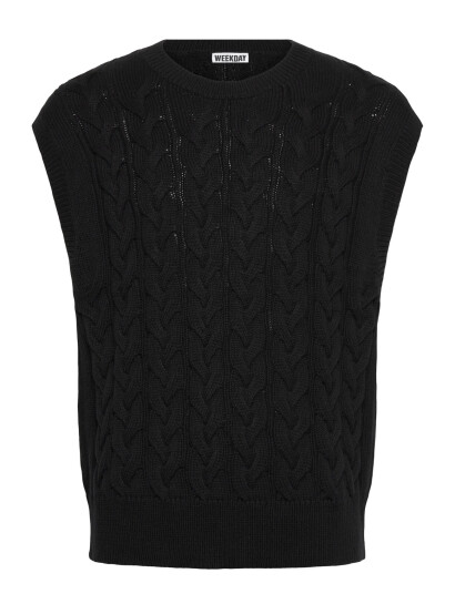 Weekday Cable Cotton Vest - Black - S Weekday Cable Cotton Vest - Black - S