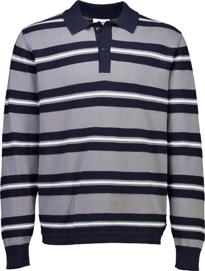Lindbergh Striped Knitted Polo L/S Grey XXL