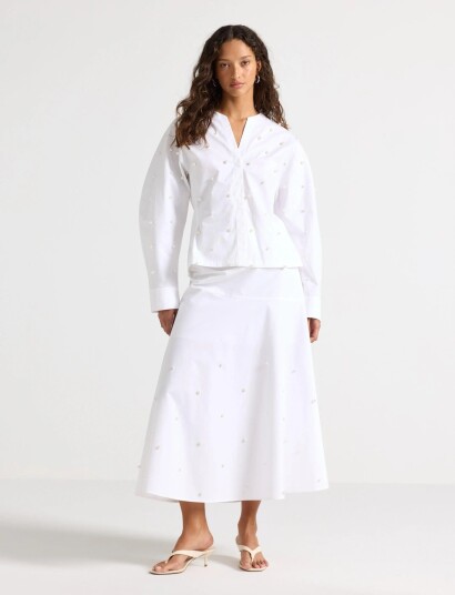 Lindex Midi Skirt With Pearls   White   S