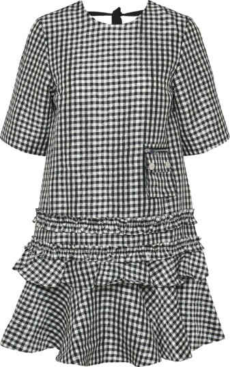 Ganni Crinkled Check Mini Dress Black 40 Ganni Crinkled Check Mini Dress Black 40