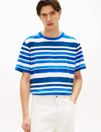 Tommy Hilfiger Multi Stripe Crepe Tee Blue L Tommy Hilfiger Multi Stripe Crepe Tee Blue L