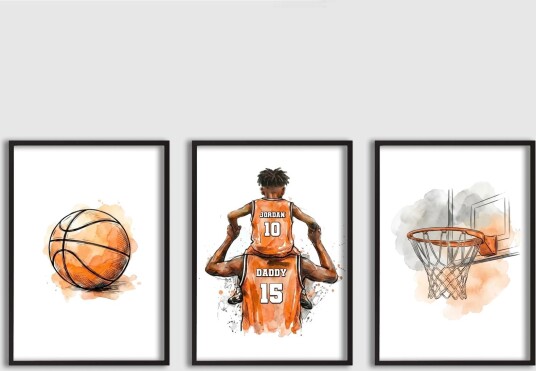 Personalisert Plakat Basketball Pappa og Gutt Plakat Sett med 3