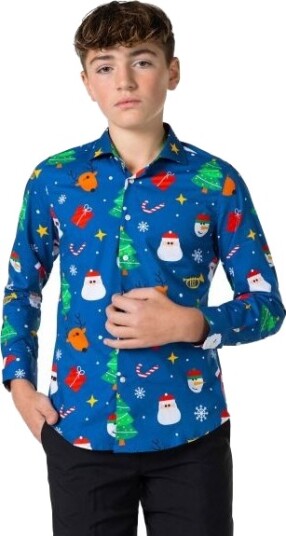 Oppo Blå Juleskjorte Til Teens